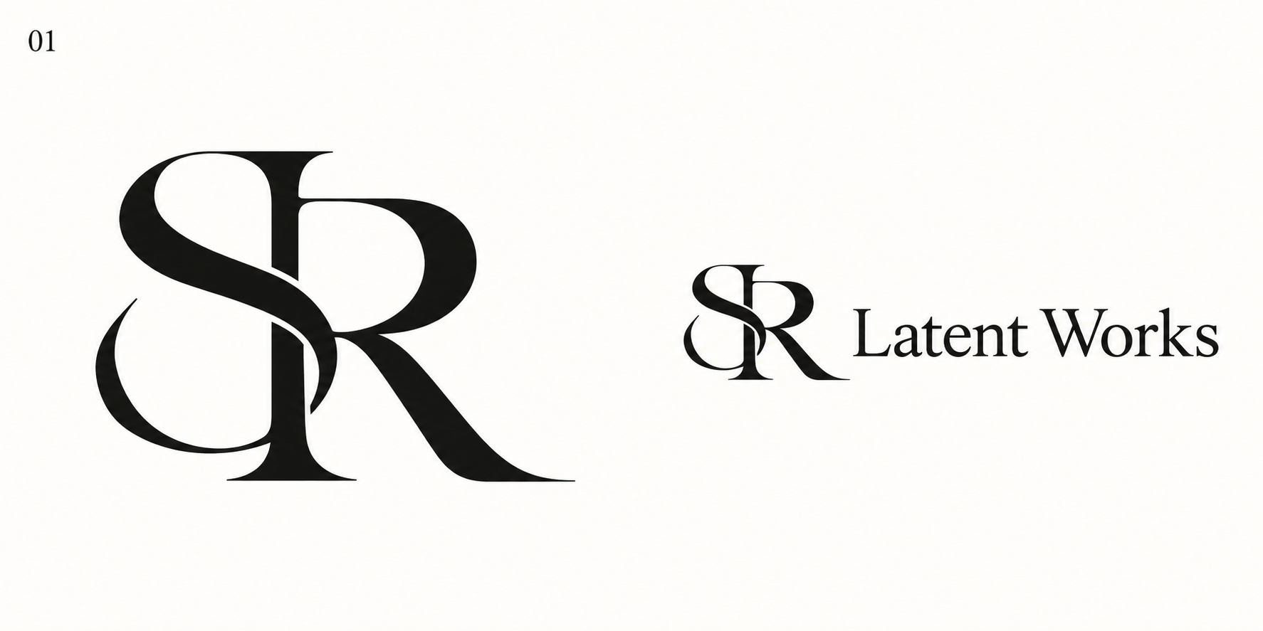 01 연결형 — 세리프 S와 R을 엮은 Latent Works 로고 시안
