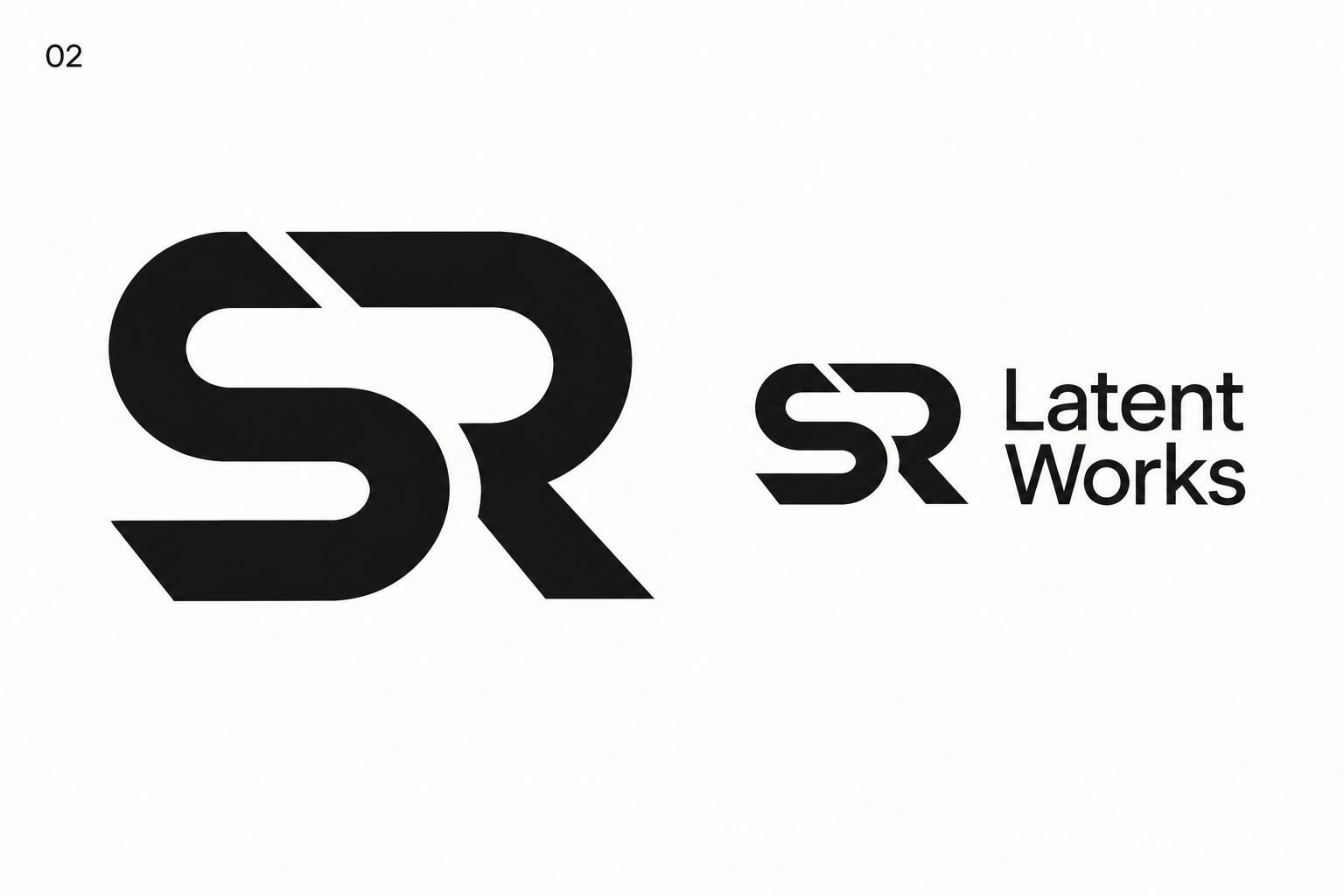 02 여백형 — 굵은 형태와 빈 공간으로 SR을 결합한 Latent Works 로고 시안