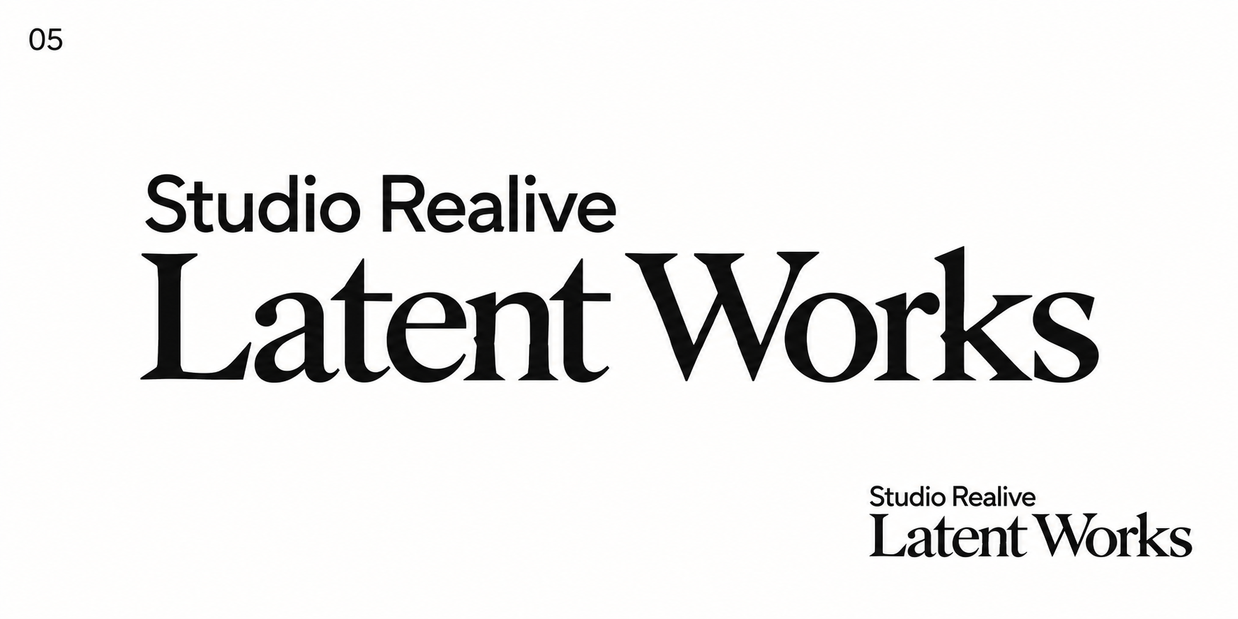 05 제품명 중심 — Latent Works 위에 Studio Realive를 배치한 로고 시안